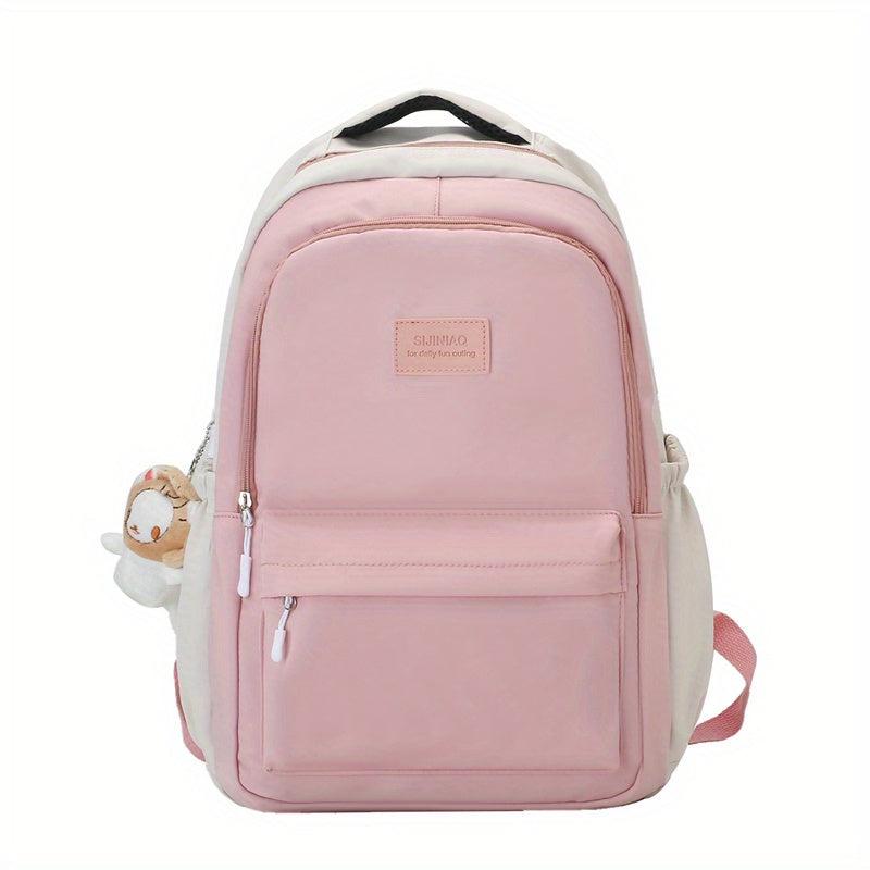 Colorblock Nylon Backpack Student School Bag Women's Travel Bookbag