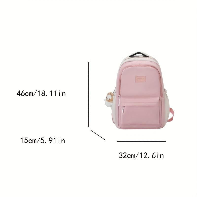 Colorblock Nylon Backpack Student School Bag Women's Travel Bookbag