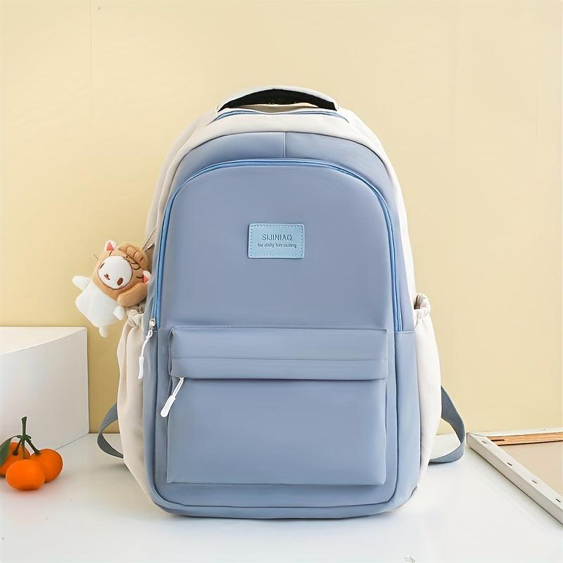 Colorblock Nylon Backpack Student School Bag Women's Travel Bookbag
