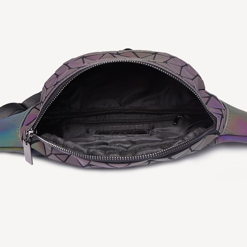 Glow In The Dark Waist Bag Geometric Argyle Chest Bag PU Leather Bag