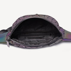 Glow In The Dark Waist Bag Geometric Argyle Chest Bag PU Leather Bag