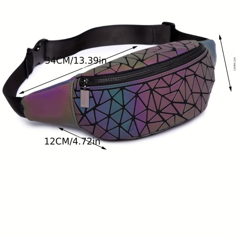 Glow In The Dark Waist Bag Geometric Argyle Chest Bag PU Leather Bag