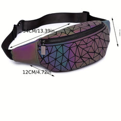 Glow In The Dark Waist Bag Geometric Argyle Chest Bag PU Leather Bag