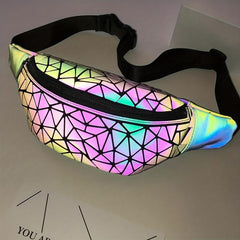 Glow In The Dark Waist Bag Geometric Argyle Chest Bag PU Leather Bag