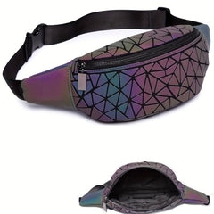 Glow In The Dark Waist Bag Geometric Argyle Chest Bag PU Leather Bag