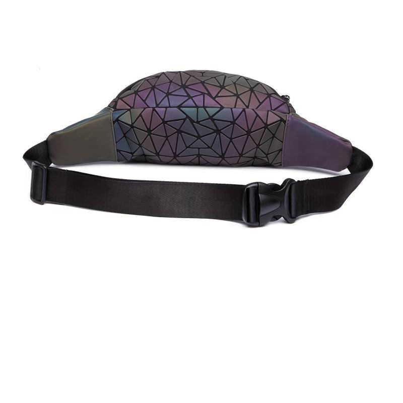 Glow In The Dark Waist Bag Geometric Argyle Chest Bag PU Leather Bag