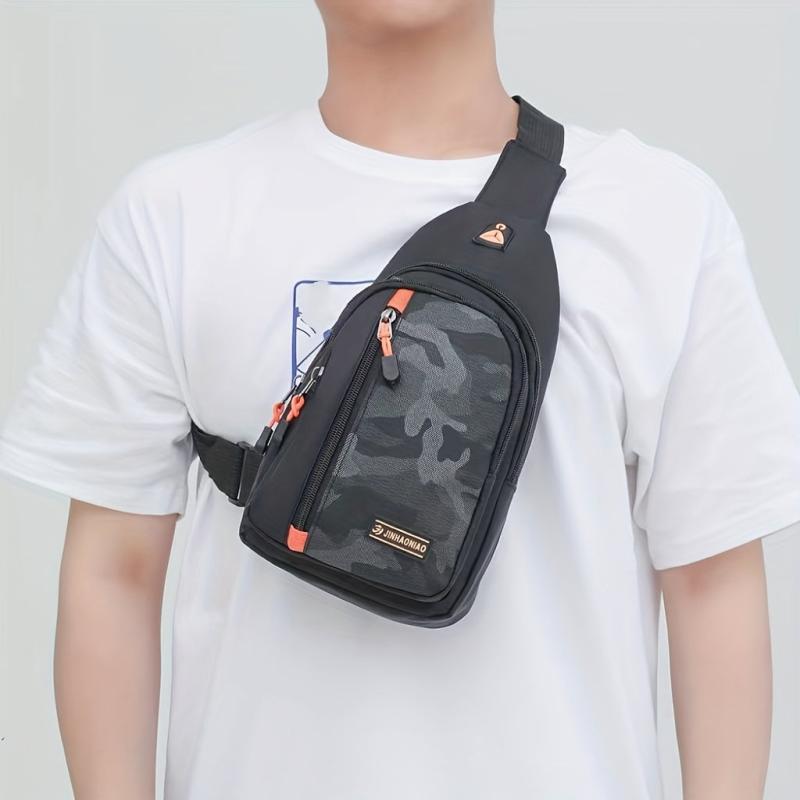 Men's Nylon Chest Bag With Earphone Hole for Outdoor Sports