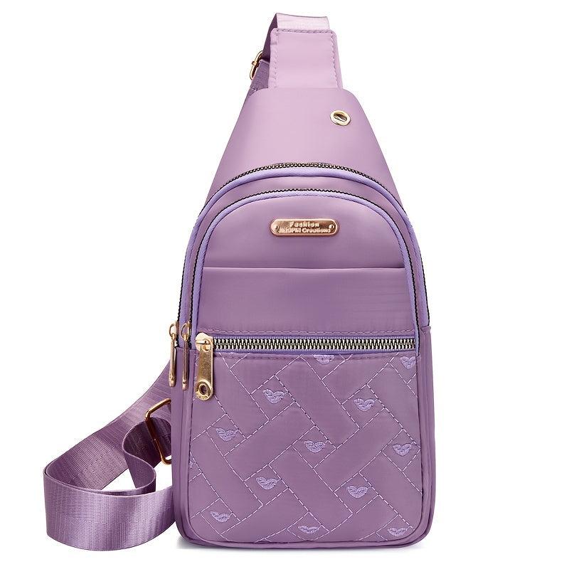 Heart Pattern Embroidery Nylon Chest Bag Quilted Diagonal Bag