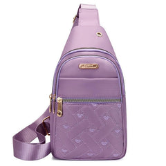 Heart Pattern Embroidery Nylon Chest Bag Quilted Diagonal Bag