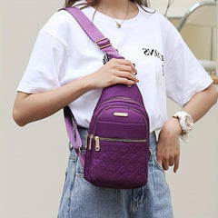 Heart Pattern Embroidery Nylon Chest Bag Quilted Diagonal Bag