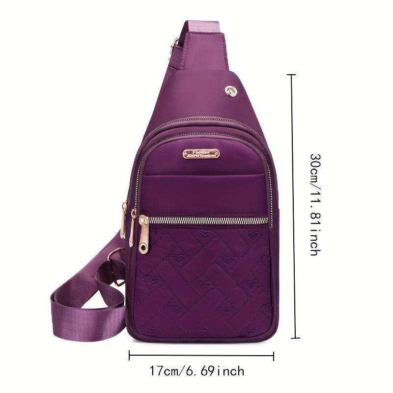 Heart Pattern Embroidery Nylon Chest Bag Quilted Diagonal Bag