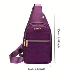Heart Pattern Embroidery Nylon Chest Bag Quilted Diagonal Bag
