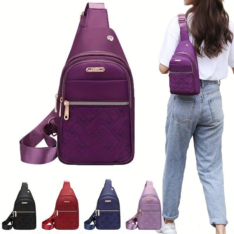 Heart Pattern Embroidery Nylon Chest Bag Quilted Diagonal Bag