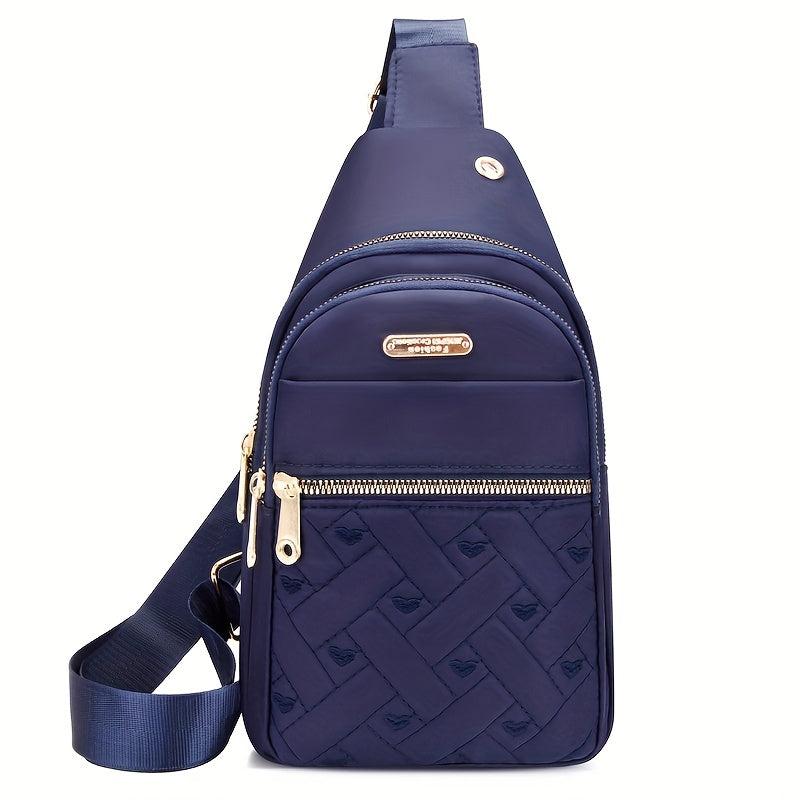 Heart Pattern Embroidery Nylon Chest Bag Quilted Diagonal Bag