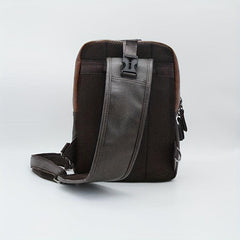 Men's Lightweight Brown PU Chest Bag with USB Port