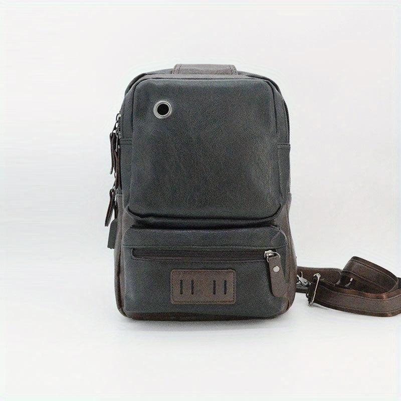 Men's Lightweight Brown PU Chest Bag with USB Port