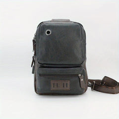 Men's Lightweight Brown PU Chest Bag with USB Port