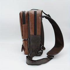 Men's Lightweight Brown PU Chest Bag with USB Port