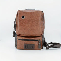 Men's Lightweight Brown PU Chest Bag with USB Port
