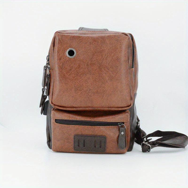 Men's Lightweight Brown PU Chest Bag with USB Port