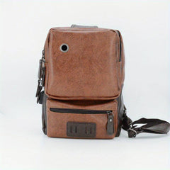Men's Lightweight Brown PU Chest Bag with USB Port
