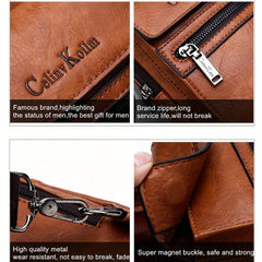 Men's Casual PU Leather Chest Bags Large Crossbody Bag