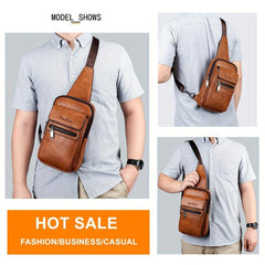 Men's Casual PU Leather Chest Bags Large Crossbody Bag
