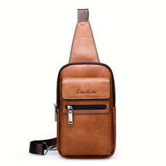 Men's Casual PU Leather Chest Bags Large Crossbody Bag
