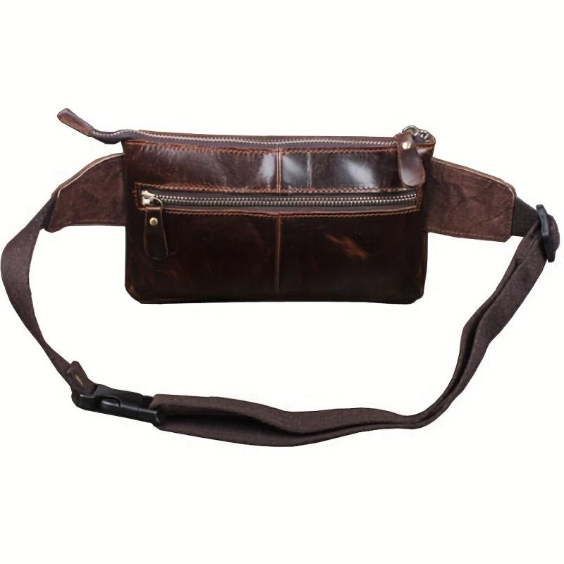 Leather Men's Waist Bag Outdoor Chest Crossbody Bag Retro Mobile Phone Satchel