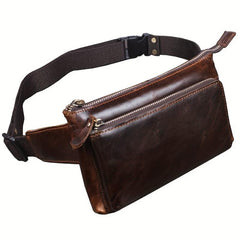 Leather Men's Waist Bag Outdoor Chest Crossbody Bag Retro Mobile Phone Satchel