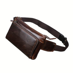 Leather Men's Waist Bag Outdoor Chest Crossbody Bag Retro Mobile Phone Satchel