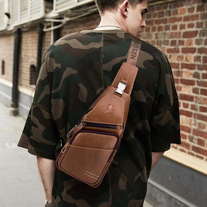 Leather Men's Sports Chest Bag Cowhide Men's Bag One Shoulder Messenger Bag