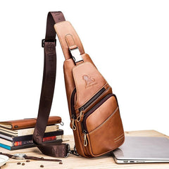 Leather Men's Sports Chest Bag Cowhide Men's Bag One Shoulder Messenger Bag