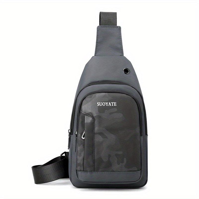 Large Capacity Crossbody Bag With Earphone Hole Men Casual Single Shoulder Bag