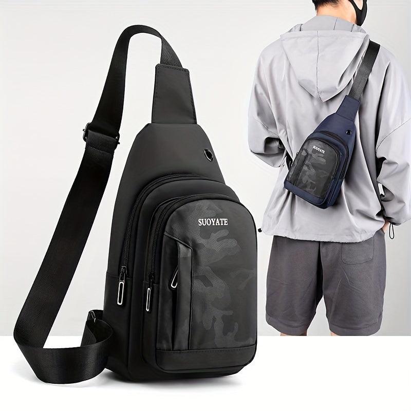 Large Capacity Crossbody Bag With Earphone Hole Men Casual Single Shoulder Bag