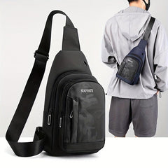 Large Capacity Crossbody Bag With Earphone Hole Men Casual Single Shoulder Bag