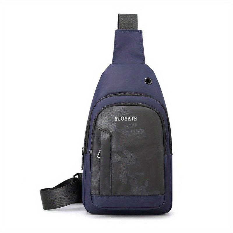 Large Capacity Crossbody Bag With Earphone Hole Men Casual Single Shoulder Bag