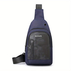 Large Capacity Crossbody Bag With Earphone Hole Men Casual Single Shoulder Bag