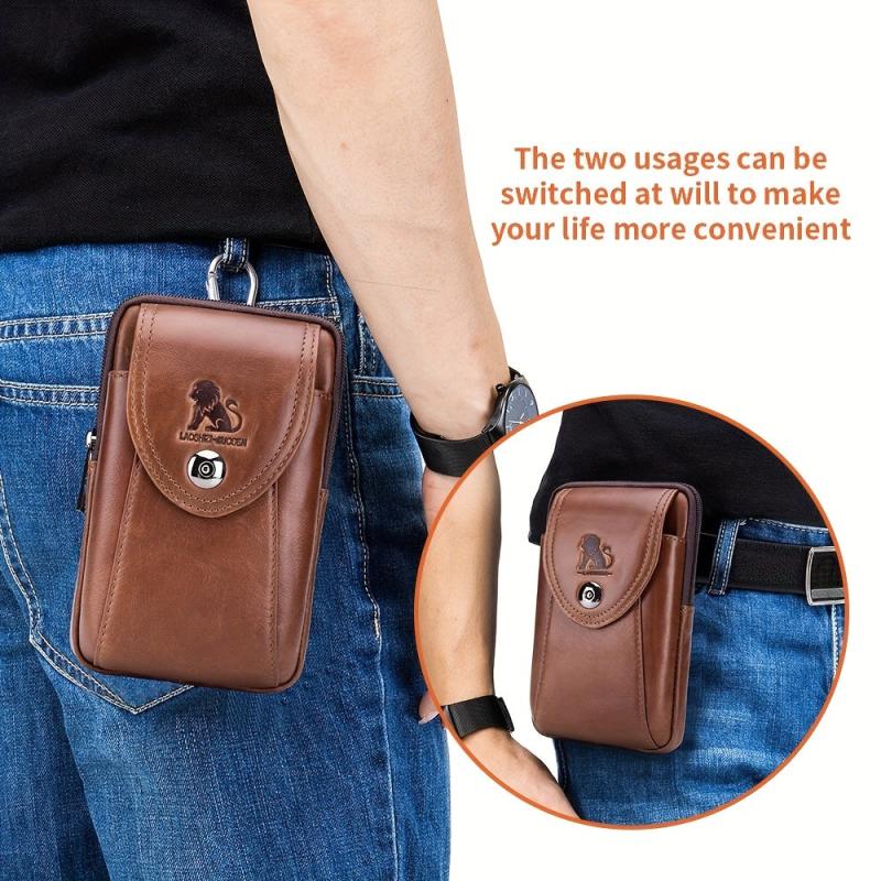 Leather Mobile Phone Bag Men's Cowhide Pocket Wear Belt Hooked Anti-theft