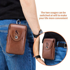 Leather Mobile Phone Bag Men's Cowhide Pocket Wear Belt Hooked Anti-theft