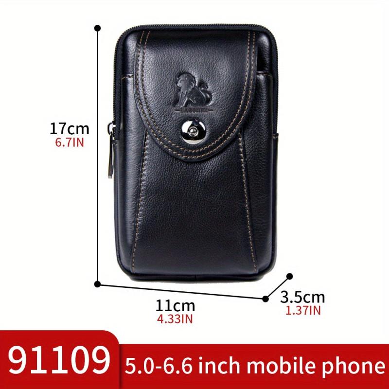 Leather Mobile Phone Bag Men's Cowhide Pocket Wear Belt Hooked Anti-theft