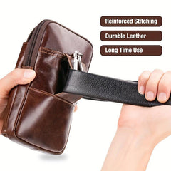 Leather Mobile Phone Bag Men's Cowhide Pocket Wear Belt Hooked Anti-theft