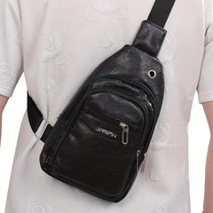 Men's Leather Crossbody Bag Chest Bag Large Capacity Satchel