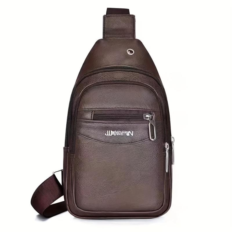 Men's Leather Crossbody Bag Chest Bag Large Capacity Satchel