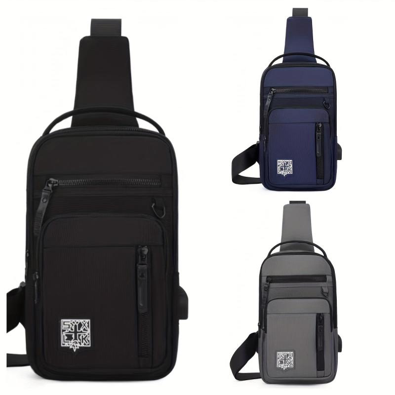 Men's Nylon Crossbody Bag USB Charging Outdoor Shoulder Hiking Running Cycling