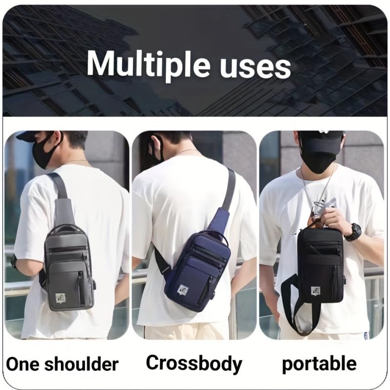 Men's Nylon Crossbody Bag USB Charging Outdoor Shoulder Hiking Running Cycling
