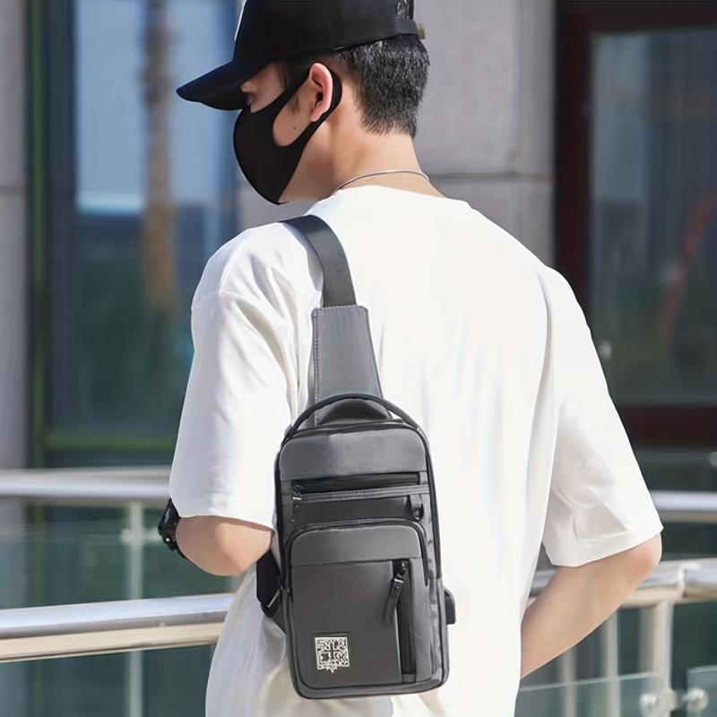 Men's Nylon Crossbody Bag USB Charging Outdoor Shoulder Hiking Running Cycling