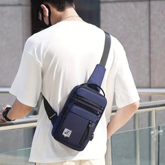 Men's Nylon Crossbody Bag USB Charging Outdoor Shoulder Hiking Running Cycling