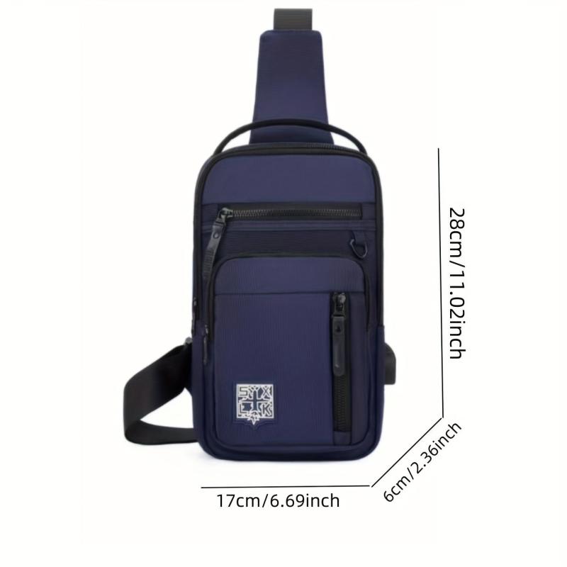 Men's Nylon Crossbody Bag USB Charging Outdoor Shoulder Hiking Running Cycling