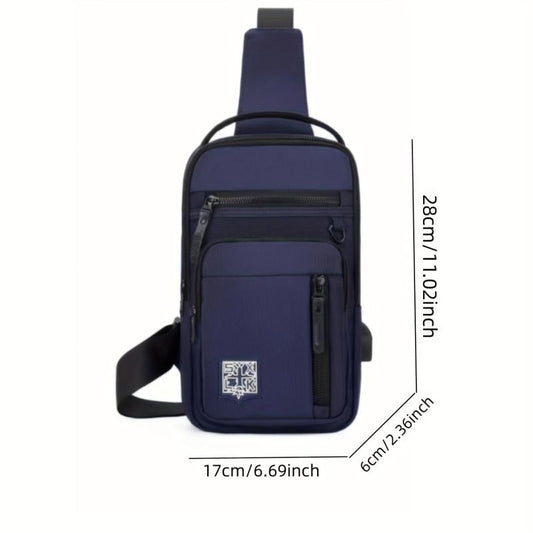 Men's Nylon Crossbody Bag USB Charging Outdoor Shoulder Hiking Running Cycling
